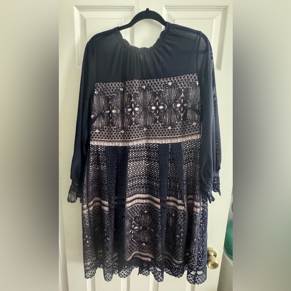 Suzanne Betro Navy Lace Dress Size XL